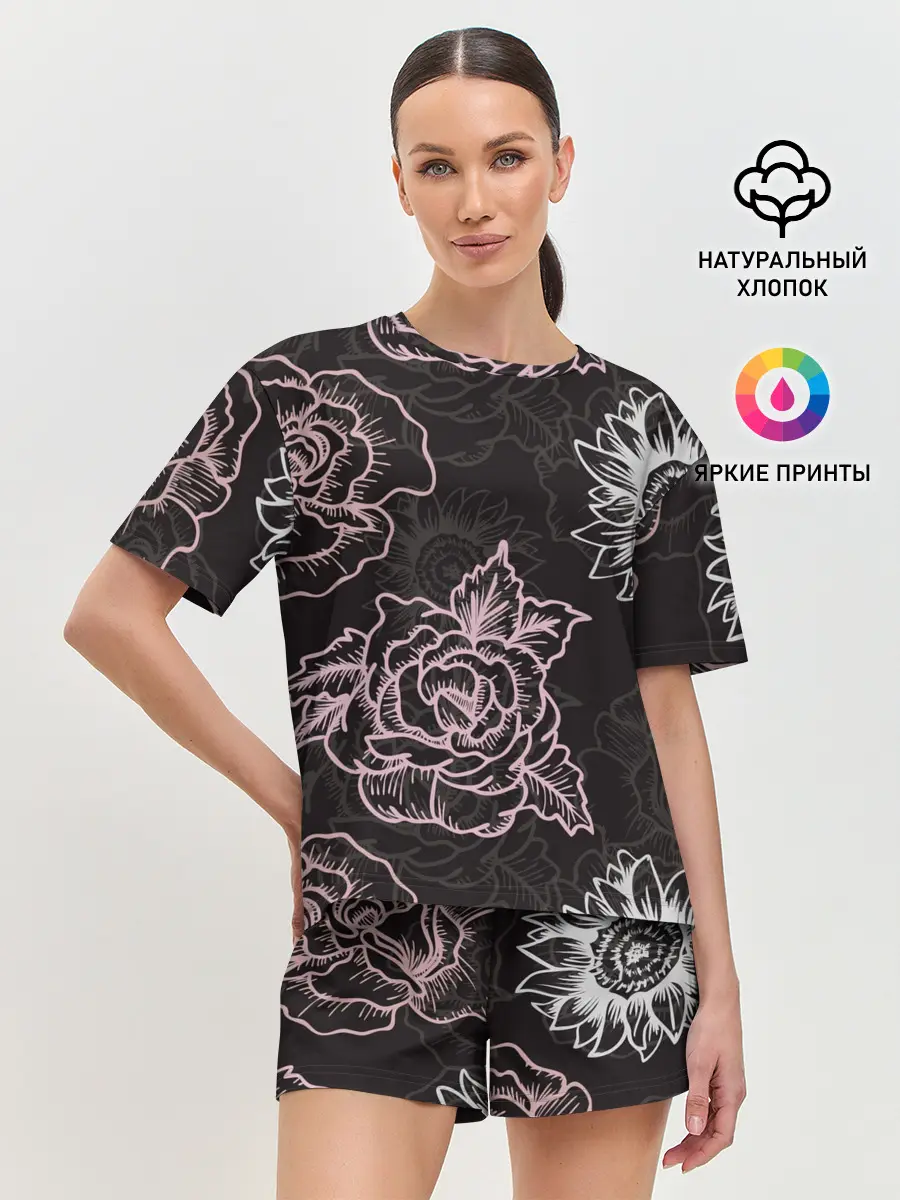 Женская пижама с шортами / Цветочный узор