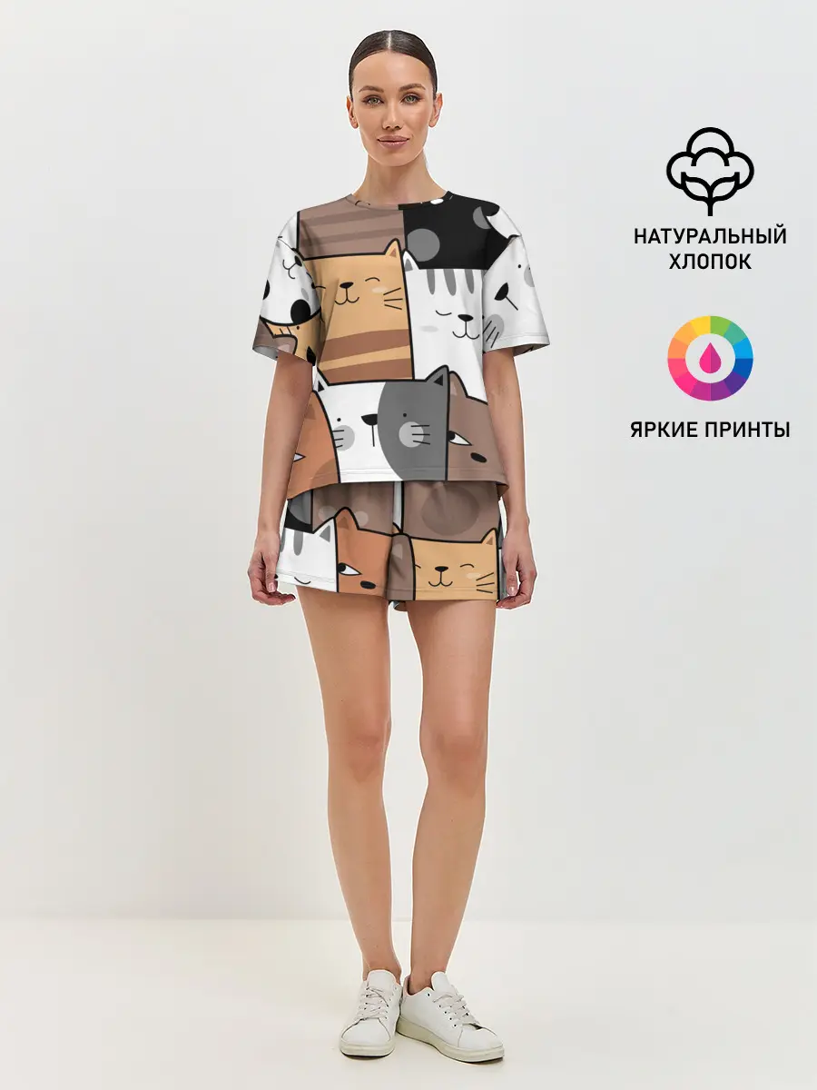 Женская пижама с шортами / КОТЕЙКИ | ПАТТЕРН