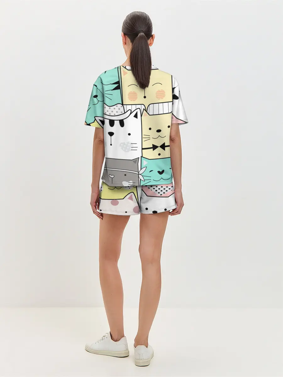 Женская пижама с шортами / ДЕЛОВЫЕ КОТЕЙКИ | ЛЮБЛЮ КОТОВ