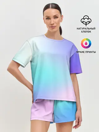 Женская пижама с шортами / небесно голубой градиентный