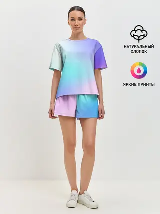 Женская пижама с шортами / небесно голубой градиентный