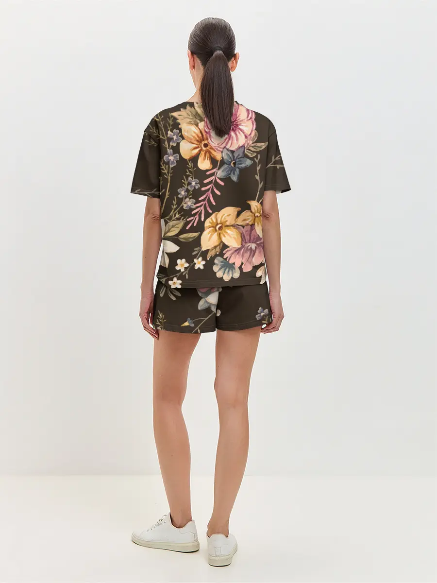 Женская пижама с шортами / цветы