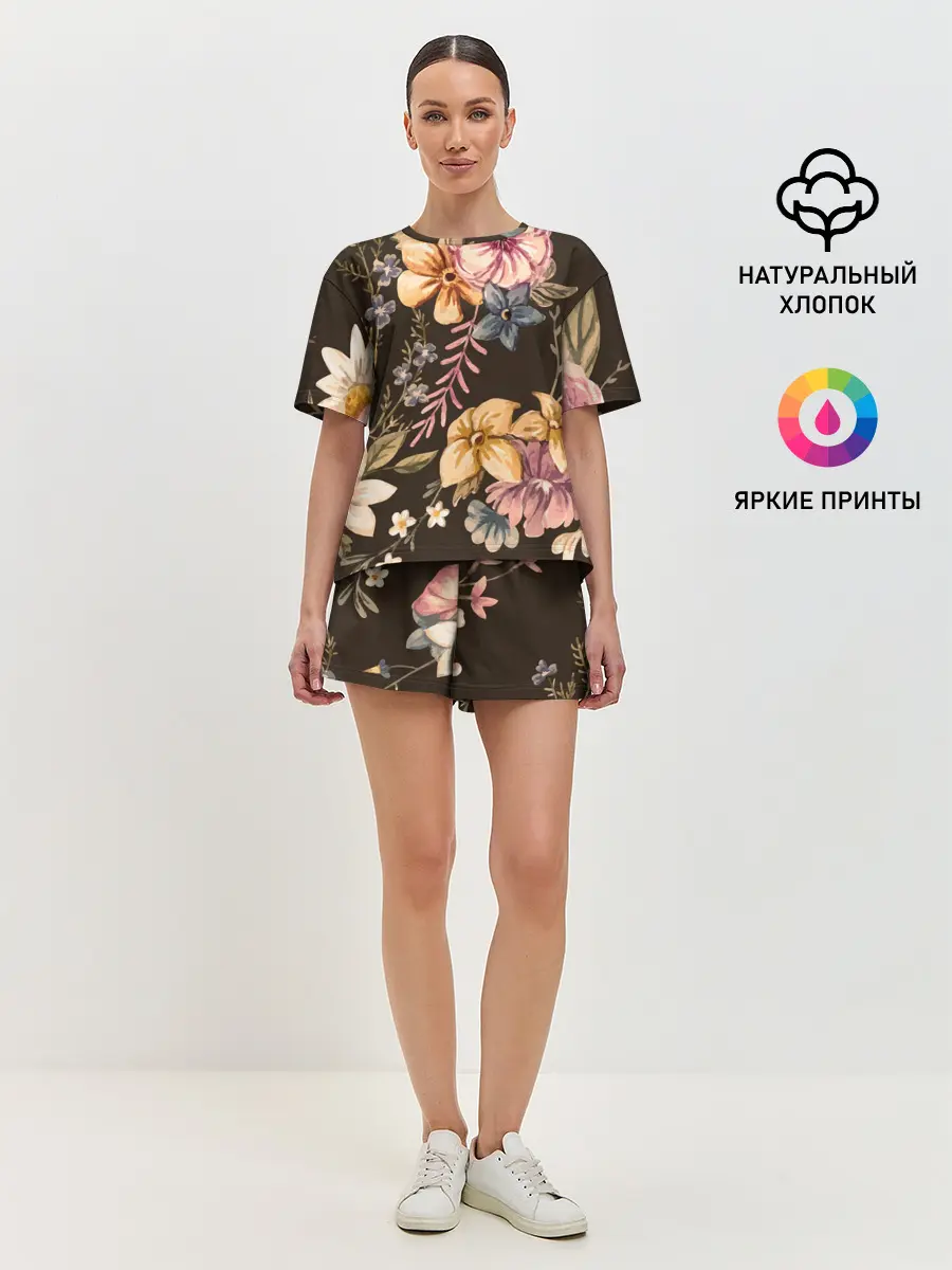 Женская пижама с шортами / цветы