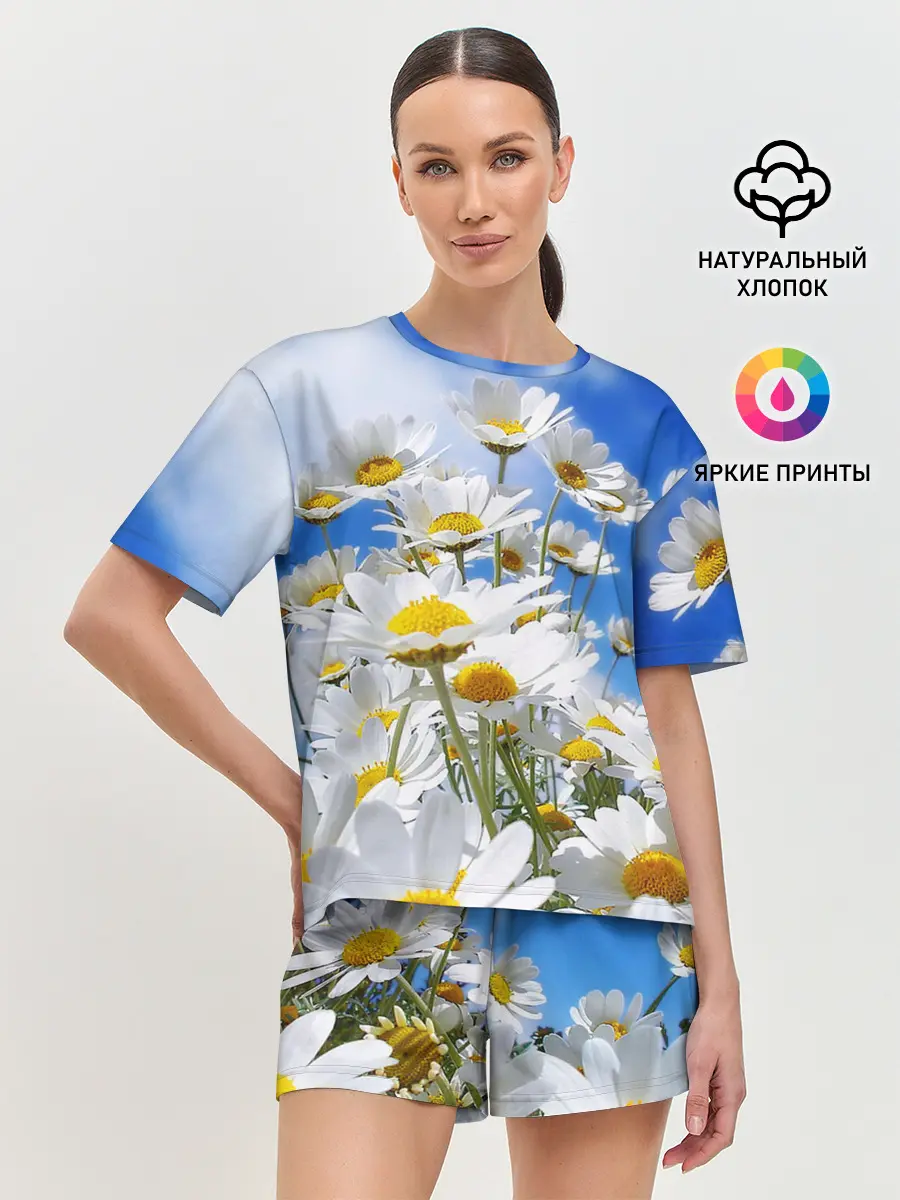 Женская пижама с шортами / Ромашки