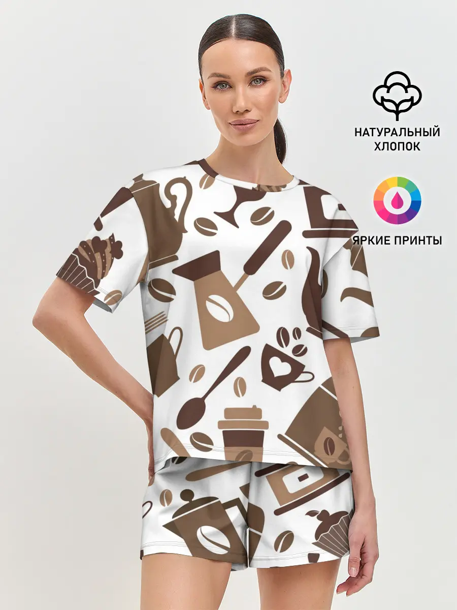 Женская пижама с шортами / coffee