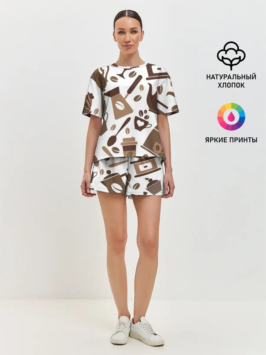 Женская пижама с шортами / coffee