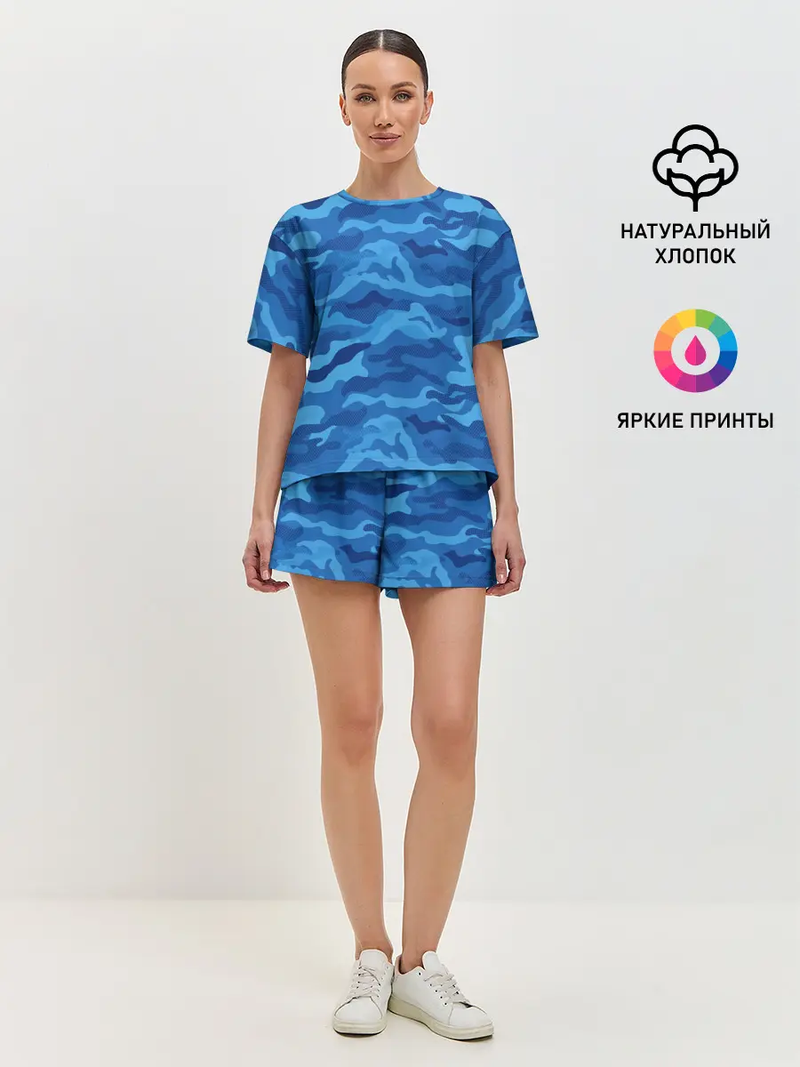 Женская пижама с шортами / СИНИЙ КАМУФЛЯЖ