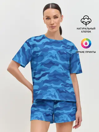 Женская пижама с шортами / СИНИЙ КАМУФЛЯЖ