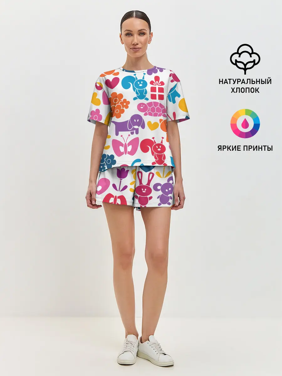 Женская пижама с шортами / Звери, детская