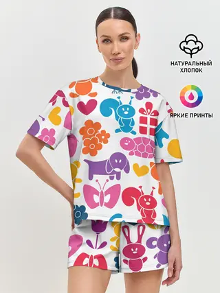 Женская пижама с шортами / Звери, детская