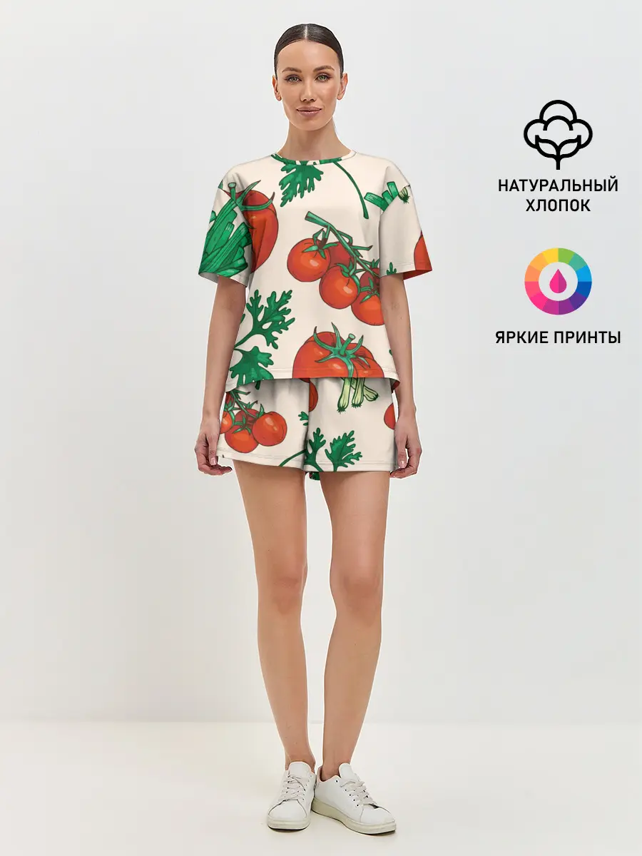 Женская пижама с шортами / Летние овощи