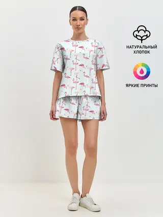 Женская пижама с шортами / Фламинго