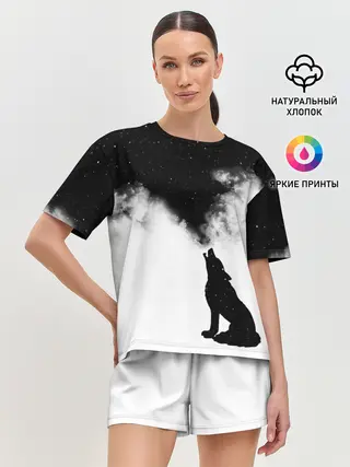 Женская пижама с шортами / Galaxy wolf