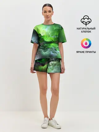 Женская пижама с шортами / GREEN SPACE | ЗЕЛЁНЫЙ КОСМОС