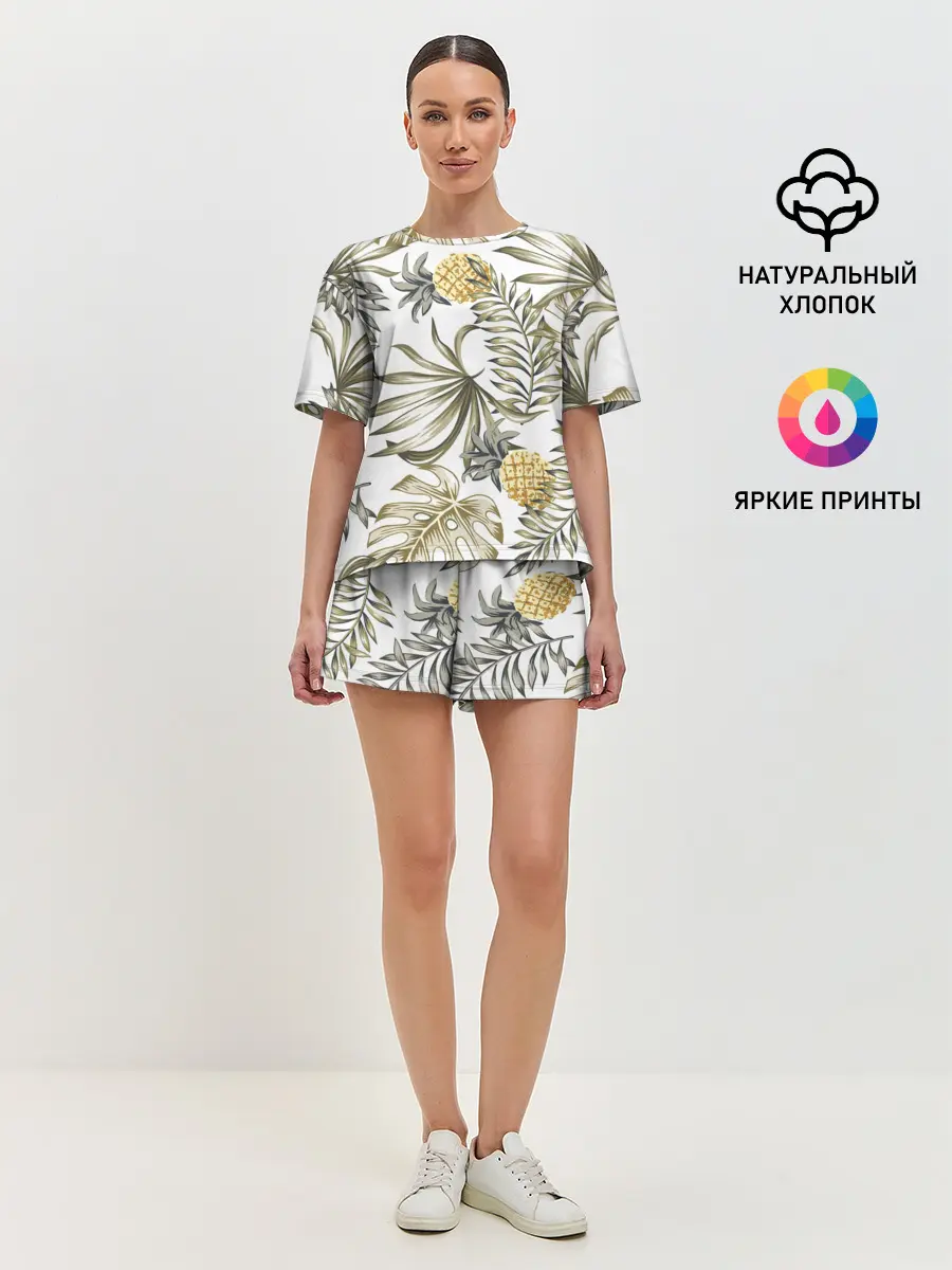 Женская пижама с шортами / Тропики хаки