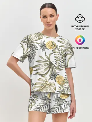 Женская пижама с шортами / Тропики хаки