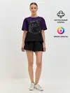 Женская пижама с шортами / черный кот на фиолетовом фоне