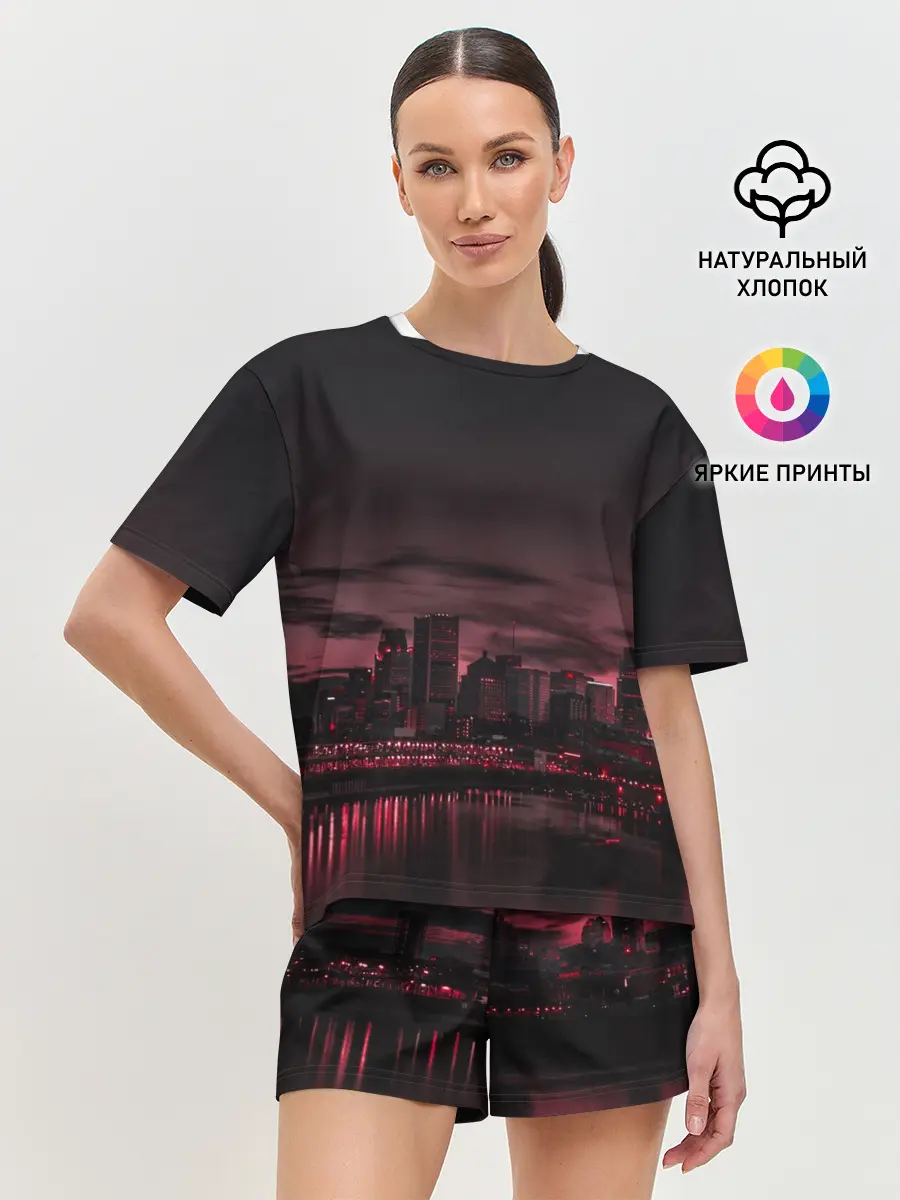 Женская пижама с шортами / shadow night city