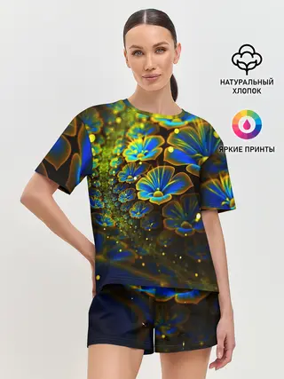 Женская пижама с шортами / Ночные Цветочки