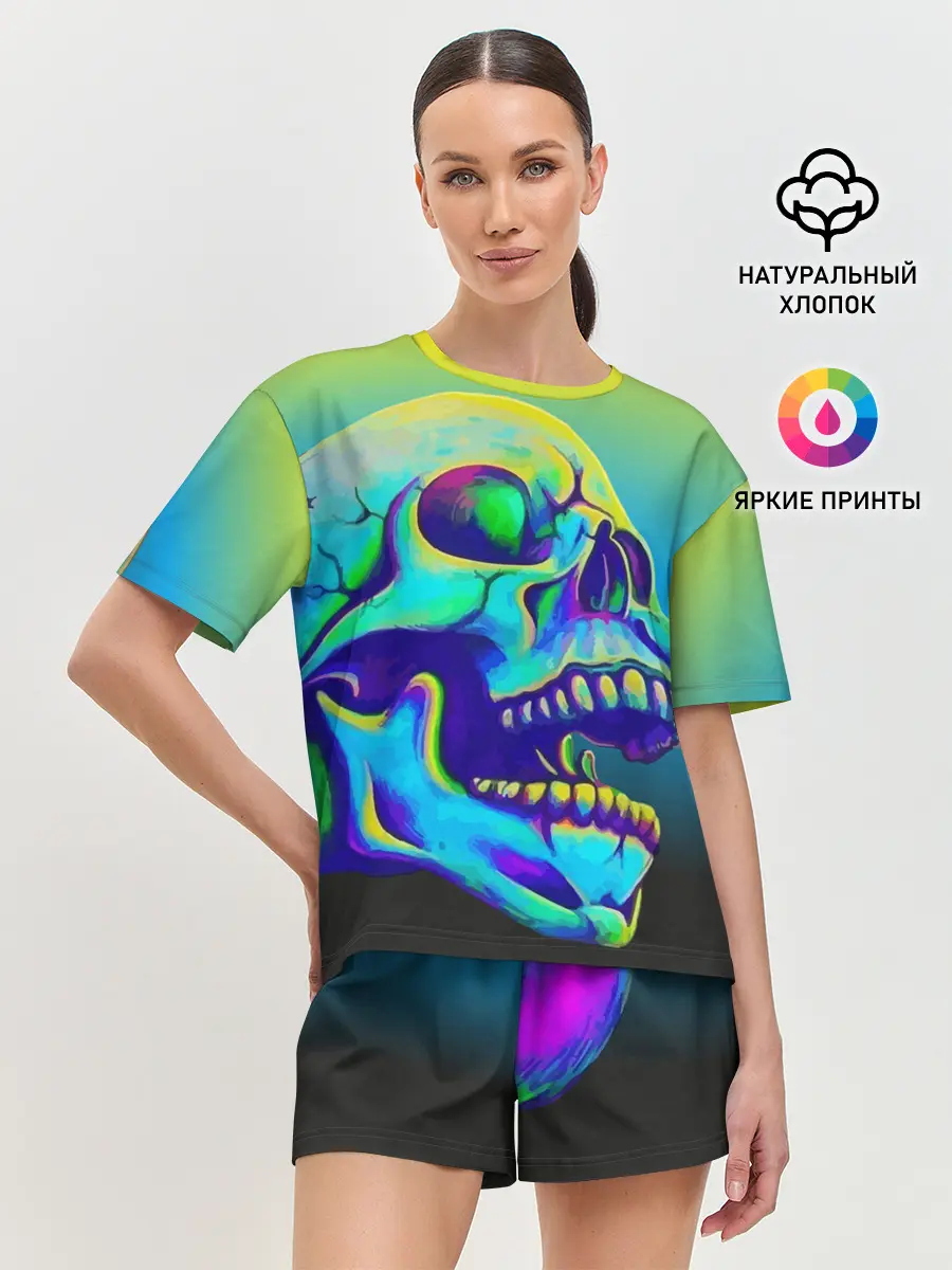 Женская пижама с шортами / Neon skull