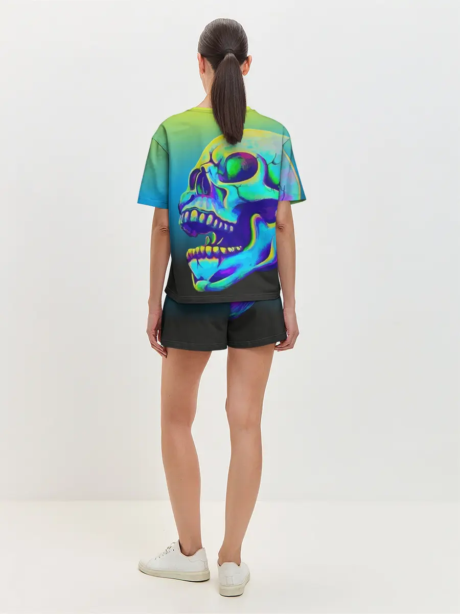 Женская пижама с шортами / Neon skull