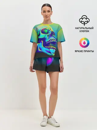 Женская пижама с шортами / Neon skull