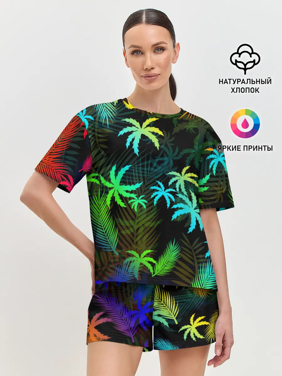 Женская пижама с шортами / ПАЛЬМЫ / ТРОПИКИ