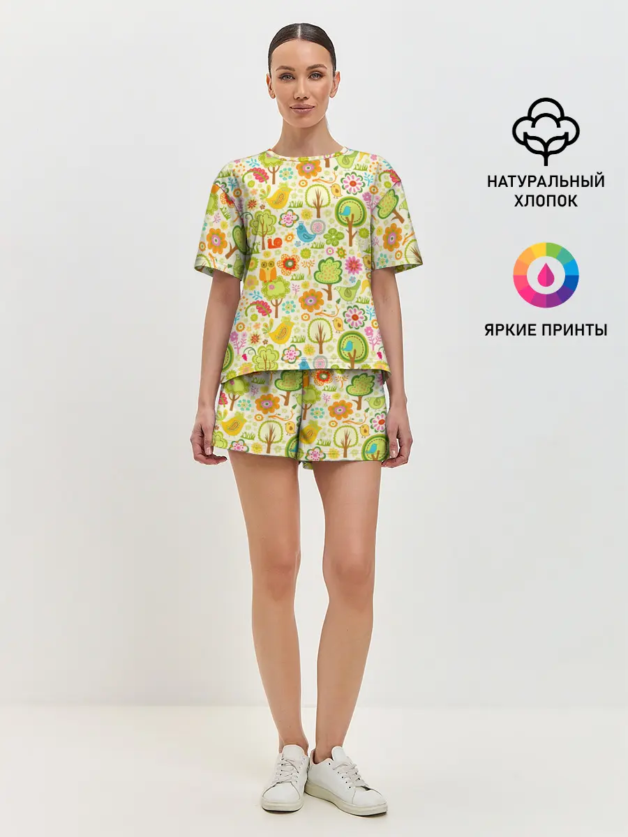 Женская пижама с шортами / Летний Орнамент