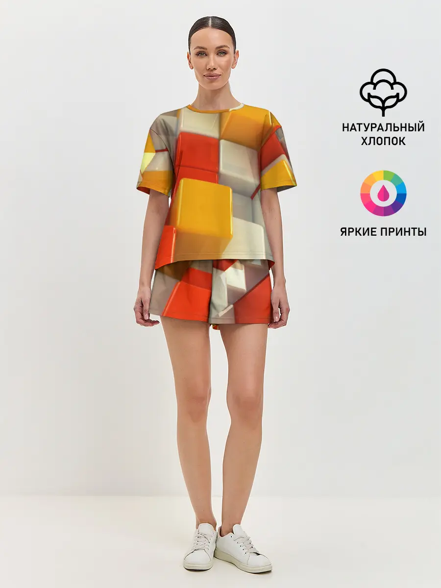 Женская пижама с шортами / КУБЫ 3D