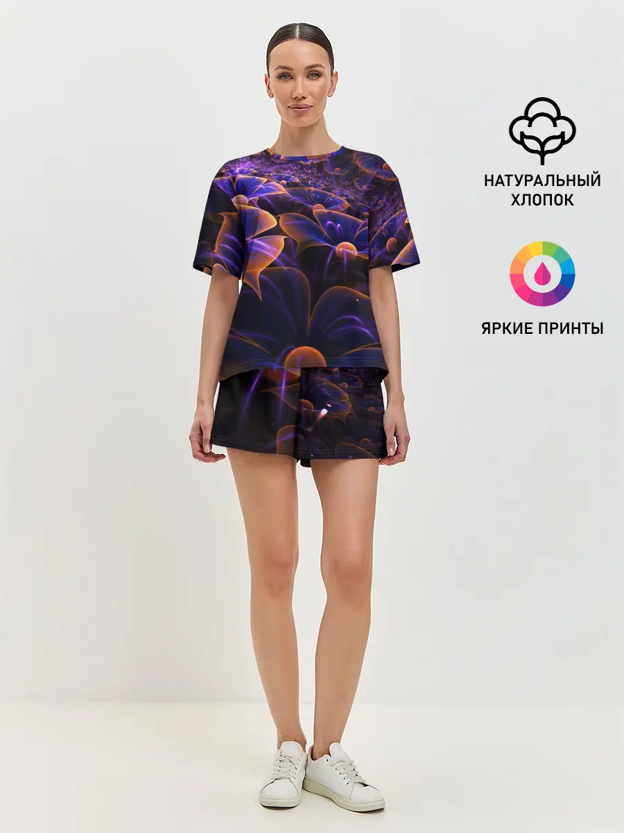 Женская пижама с шортами / Цветки во тьме