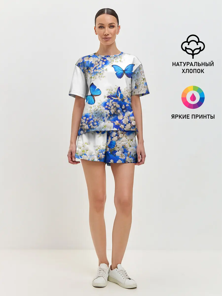 Женская пижама с шортами / Butterfly | Blue White