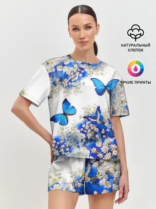 Женская пижама с шортами / Butterfly | Blue White
