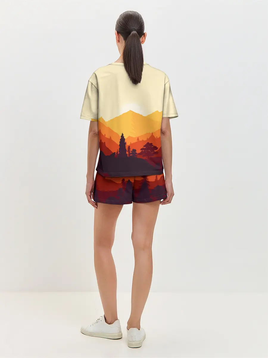 Женская пижама с шортами / Горы закат пейзаж лиса арт