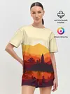 Женская пижама с шортами / Горы закат пейзаж лиса арт