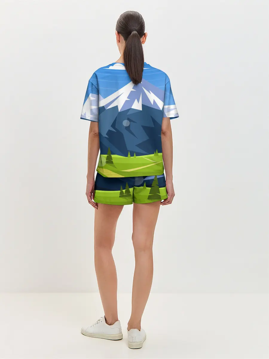 Женская пижама с шортами / Горы пейзаж природа вектор