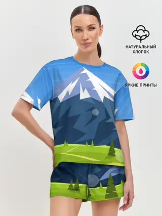Женская пижама с шортами / Горы пейзаж природа вектор