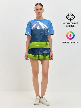 Женская пижама с шортами / Горы пейзаж природа вектор
