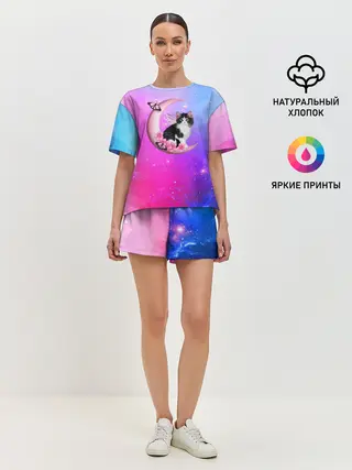 Женская пижама с шортами / Котик На Луне