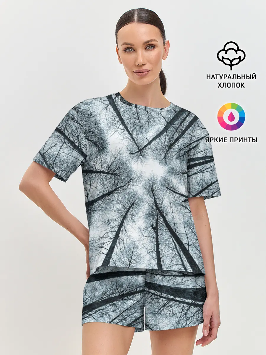 Женская пижама с шортами / Деревья вид снизу мрачный