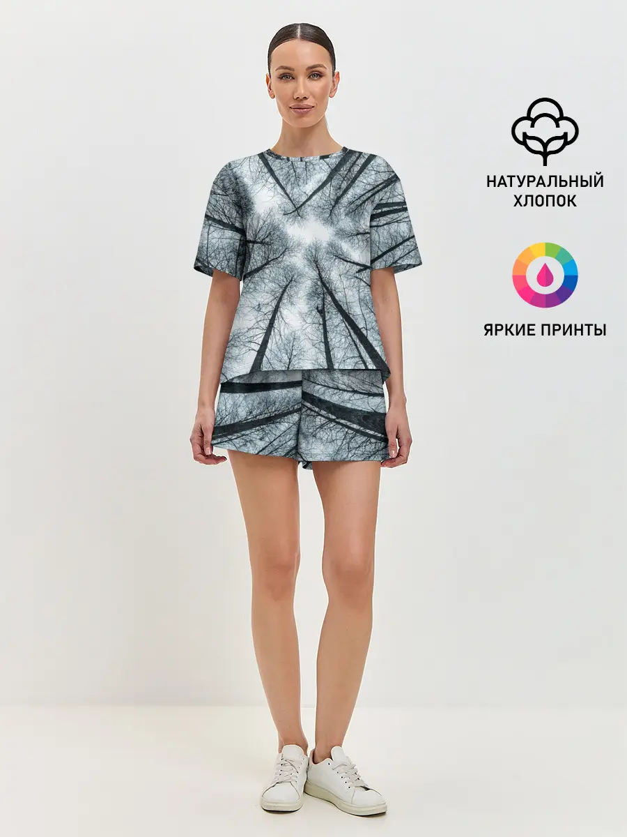 Женская пижама с шортами / Деревья вид снизу мрачный