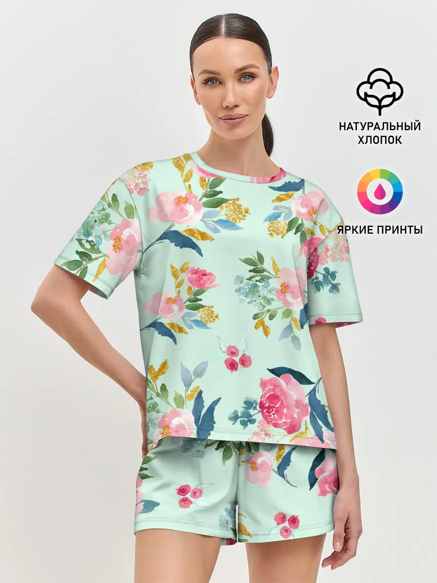 Женская пижама с шортами / Цветы