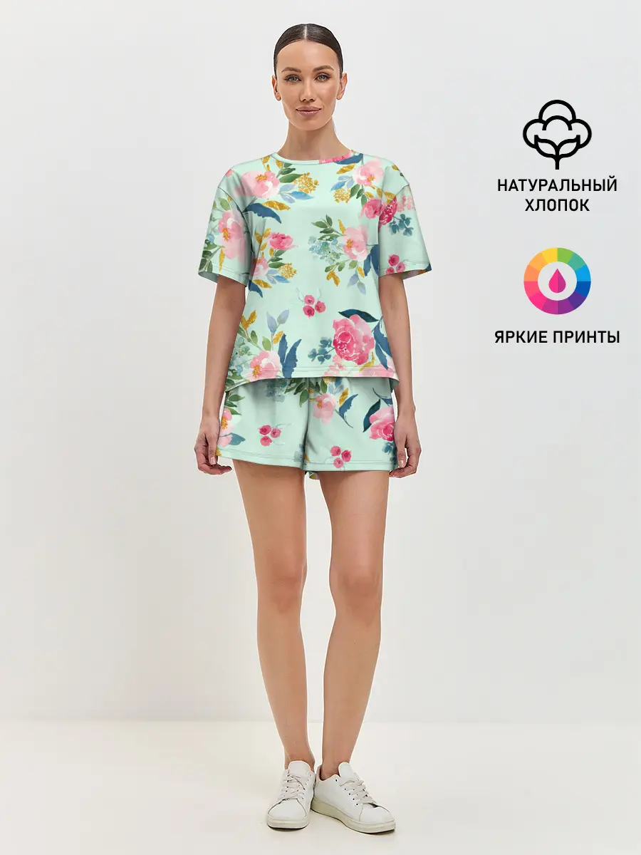 Женская пижама с шортами / Цветы