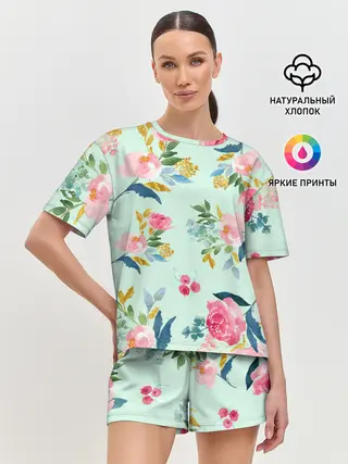 Женская пижама с шортами / Цветы
