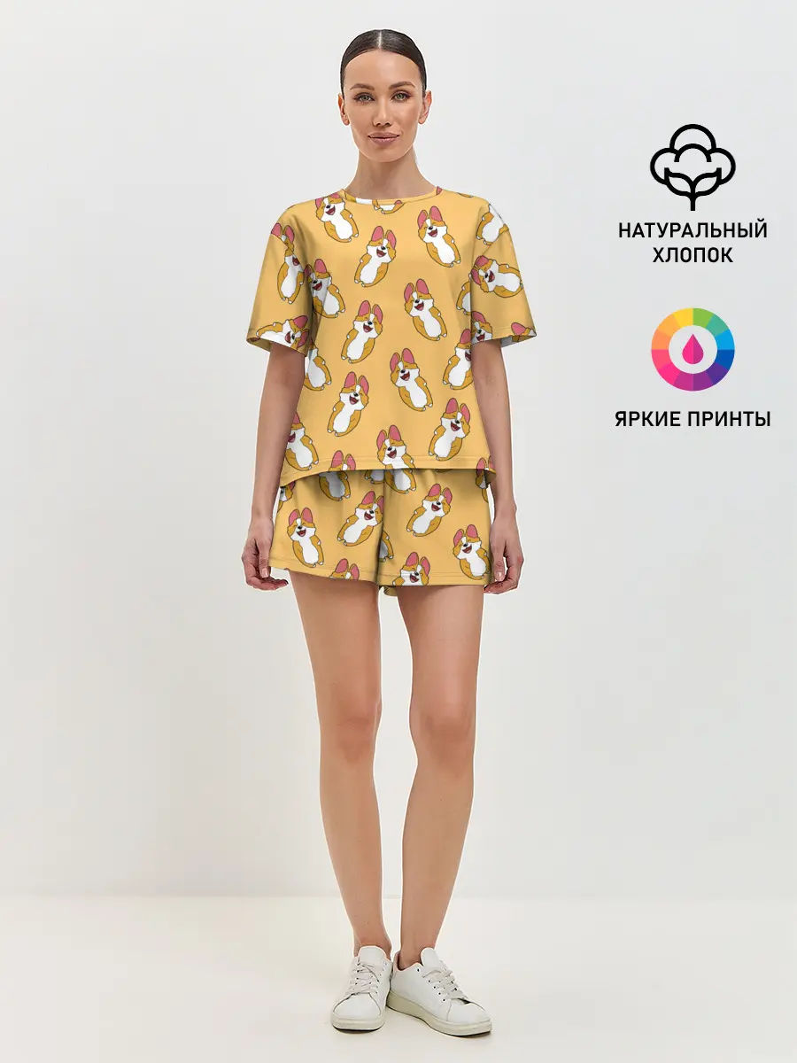 Женская пижама с шортами / Радость Корги паттерн