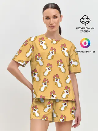 Женская пижама с шортами / Радость Корги паттерн