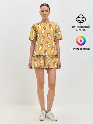 Женская пижама с шортами / Радость Корги паттерн