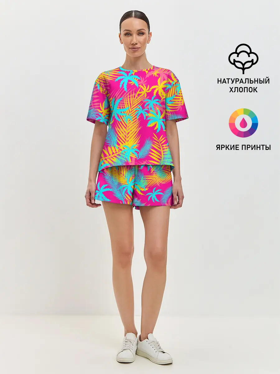 Женская пижама с шортами / НЕОНОВЫЕ ПАЛЬМЫ / НЕОН / NEON