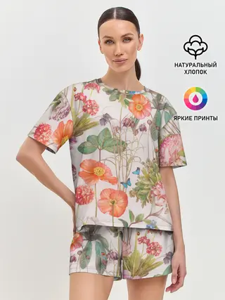 Женская пижама с шортами / Цветы