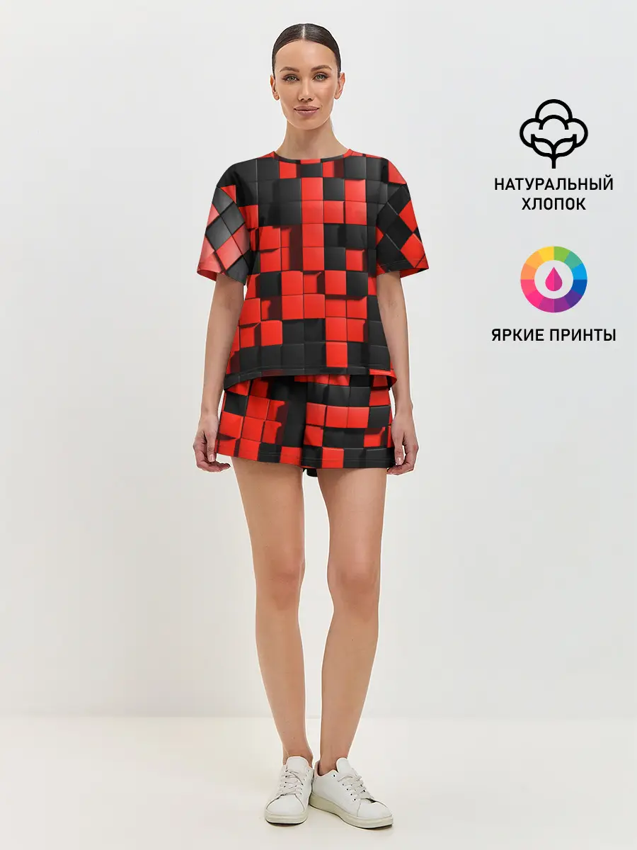 Женская пижама с шортами / КУБИКИ 3D