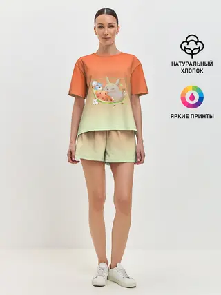 Женская пижама с шортами / Семейство Тоторо ест арбуз